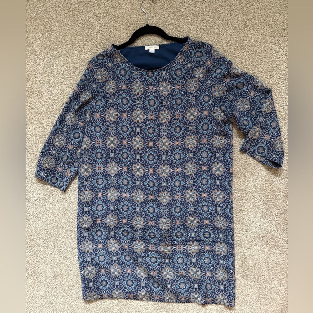 Patterned Blue and Tan Dress